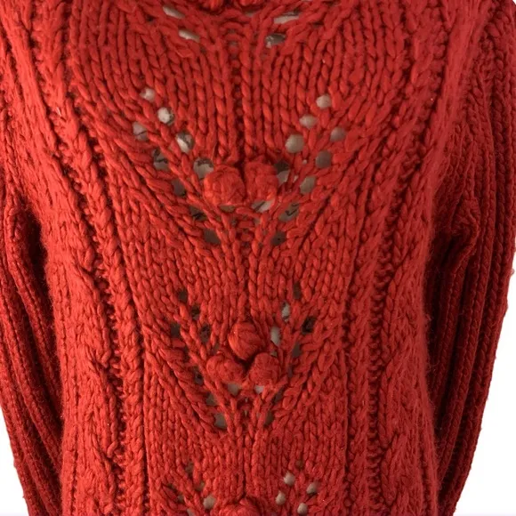 NWT Express Hand-Knit Chunky Cable Knit Roll Collar Wool Blend Sweater Red XL