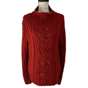 NWT Express Hand-Knit Chunky Cable Knit Roll Collar Wool Blend Sweater Red XL