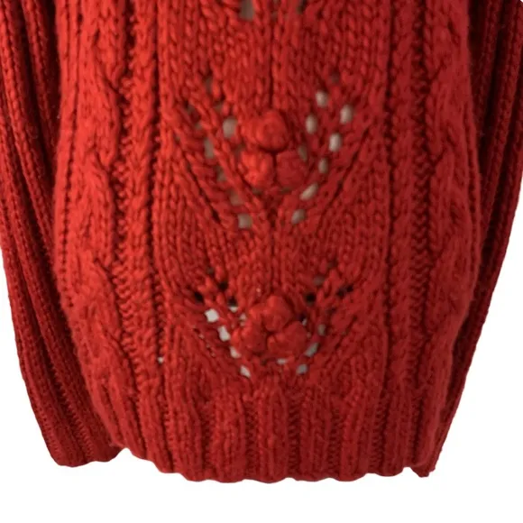 NWT Express Hand-Knit Chunky Cable Knit Roll Collar Wool Blend Sweater Red XL