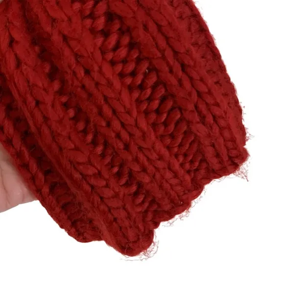 NWT Express Hand-Knit Chunky Cable Knit Roll Collar Wool Blend Sweater Red XL