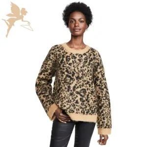 NWT MADEWELL Leopard Print Crewneck Pullover Alpaca Chunky Knit Sweater