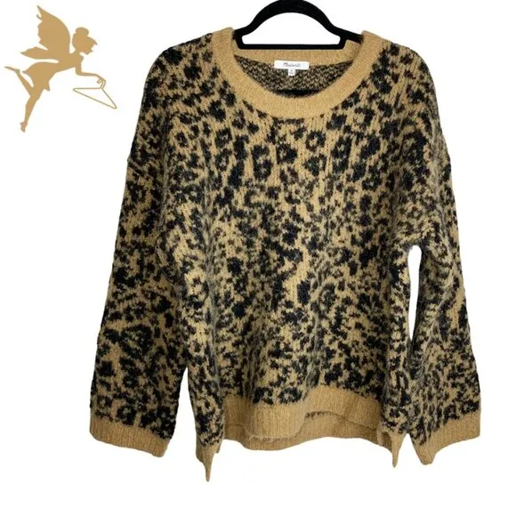 NWT MADEWELL Leopard Print Crewneck Pullover Alpaca Chunky Knit Sweater