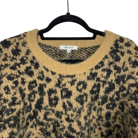 NWT MADEWELL Leopard Print Crewneck Pullover Alpaca Chunky Knit Sweater