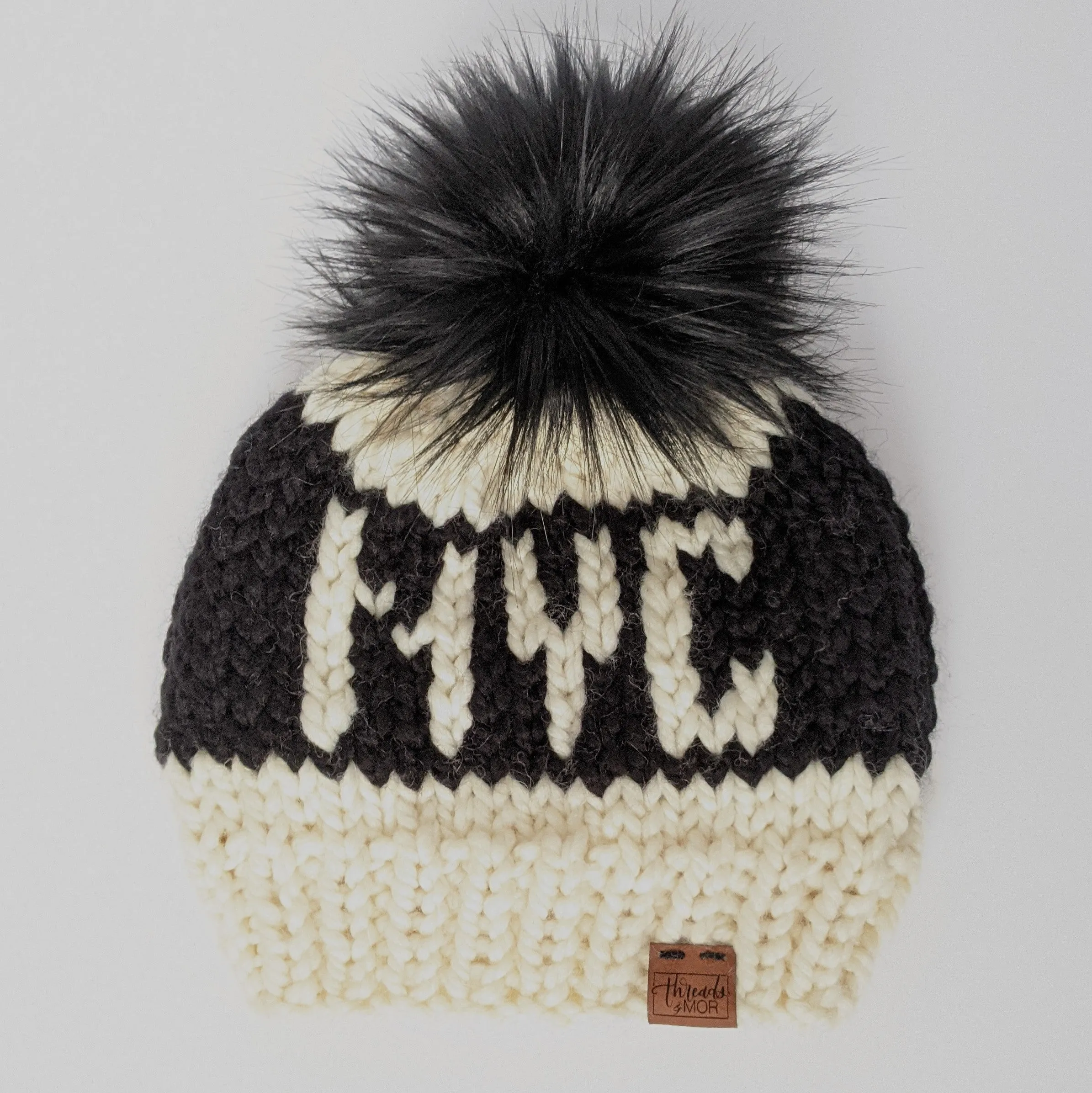 NYC Knit Beanie Hat with Faux Fur Pom Pom