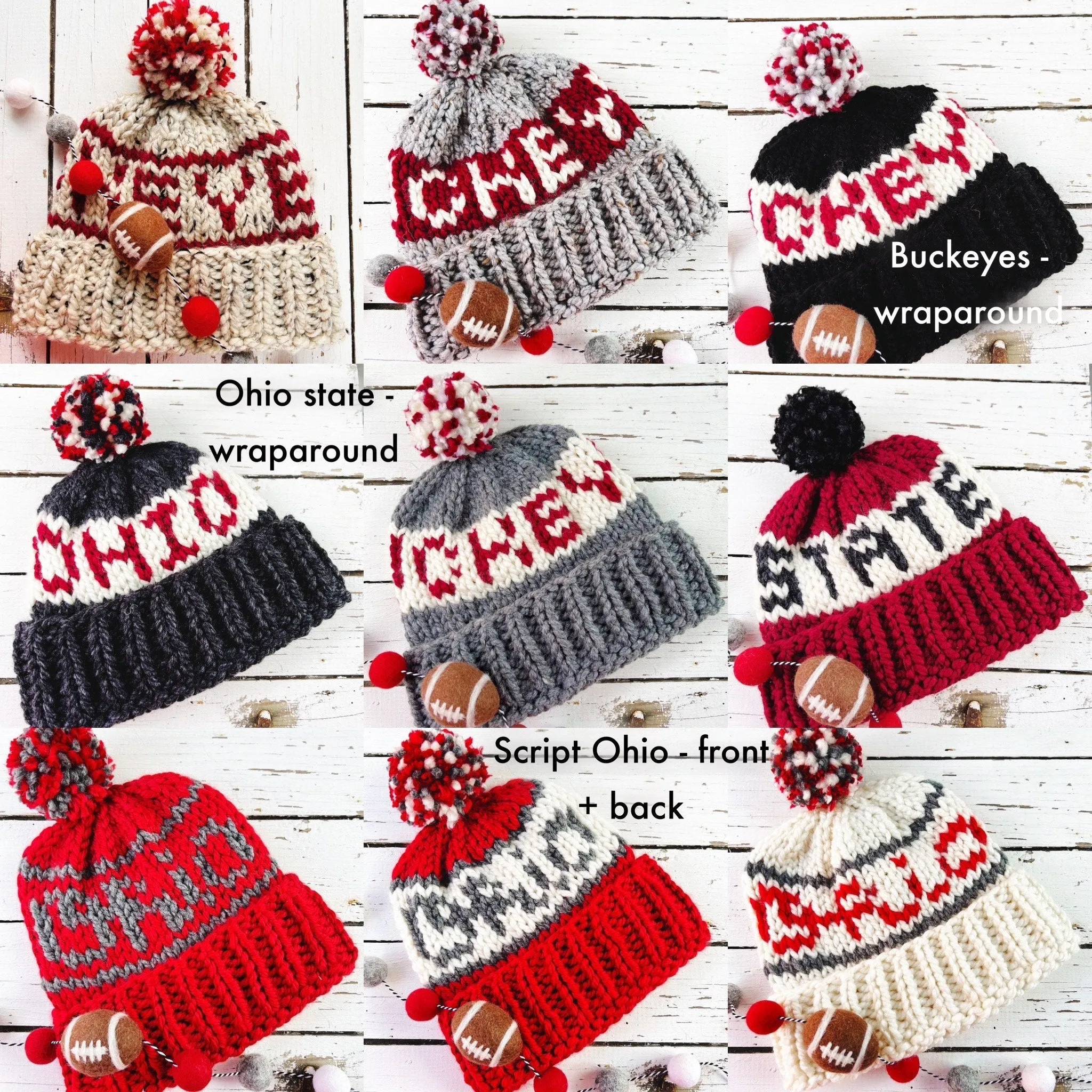 Ohio State Buckeyes Chunky Knit Hat - Folded Brim Winter Beanie with Script Ohio Emblem