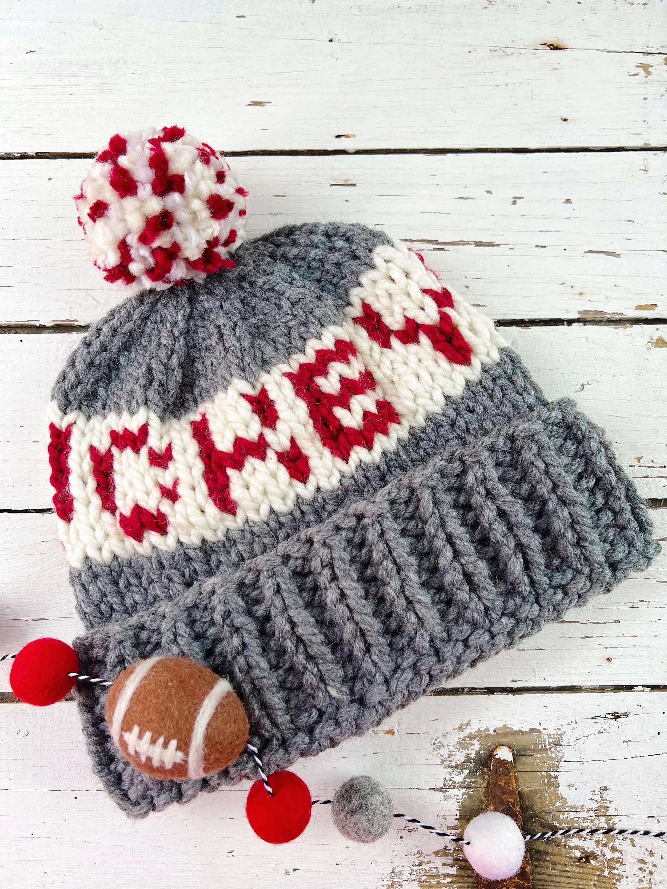 Ohio State Buckeyes Chunky Knit Hat - Folded Brim Winter Beanie with Script Ohio Emblem