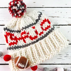 Ohio State Buckeyes Chunky Knit Hat - Folded Brim Winter Beanie with Script Ohio Emblem