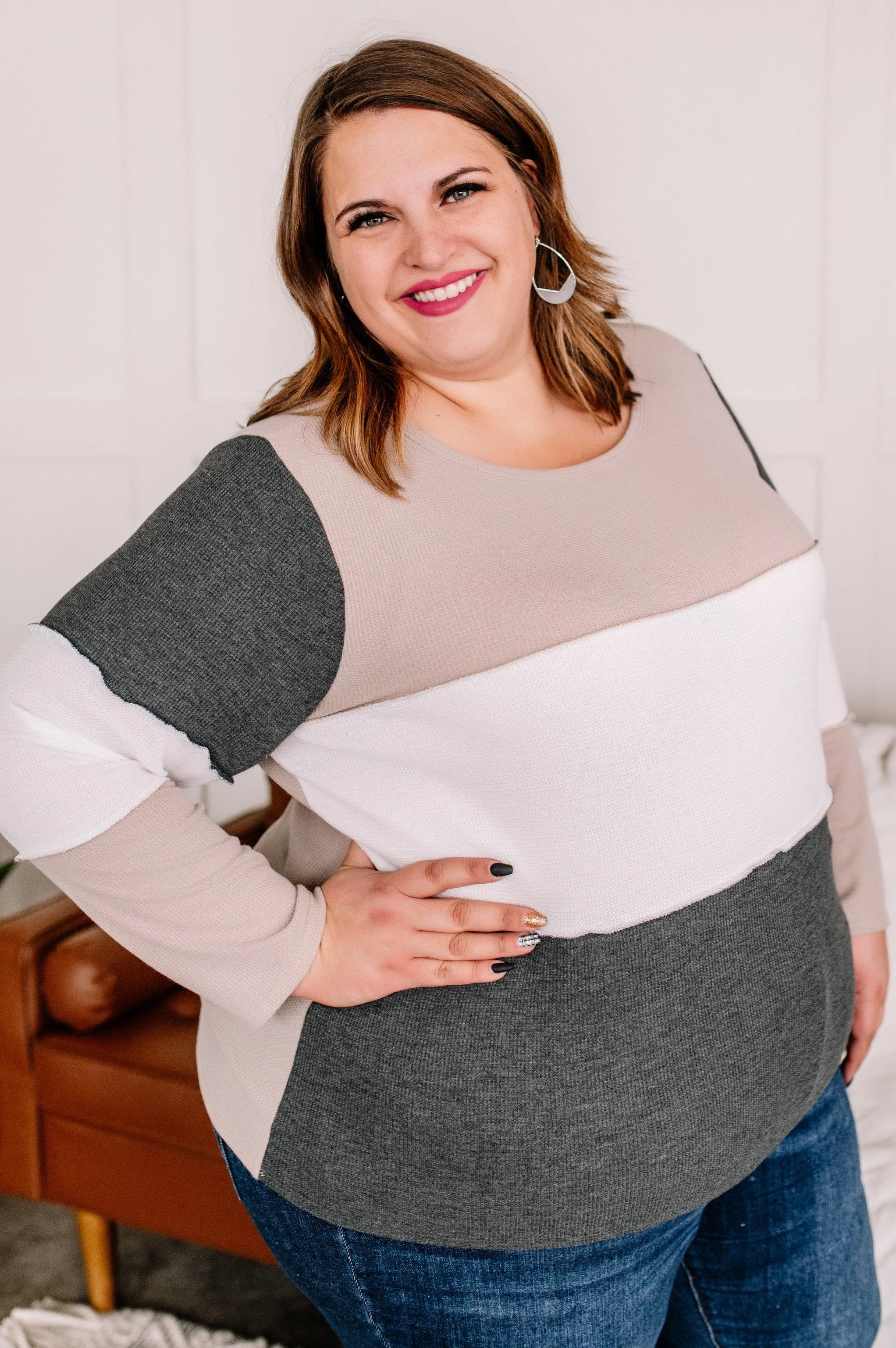 Peace And Love Thermal Color Block Top