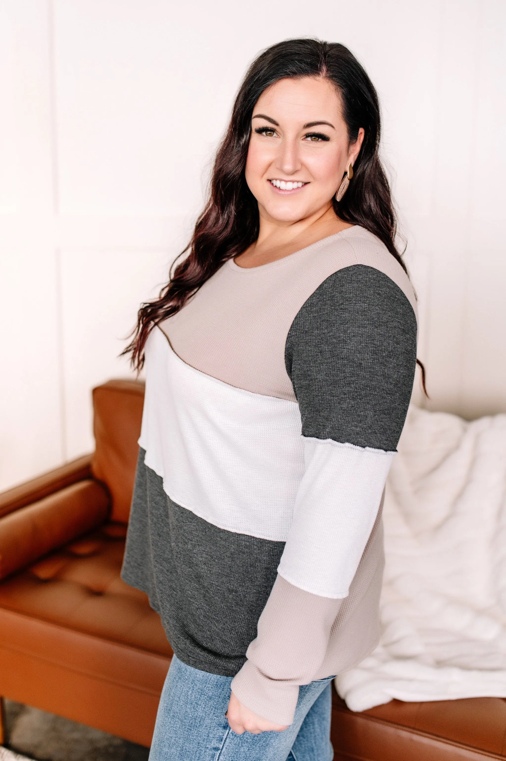 Peace And Love Thermal Color Block Top
