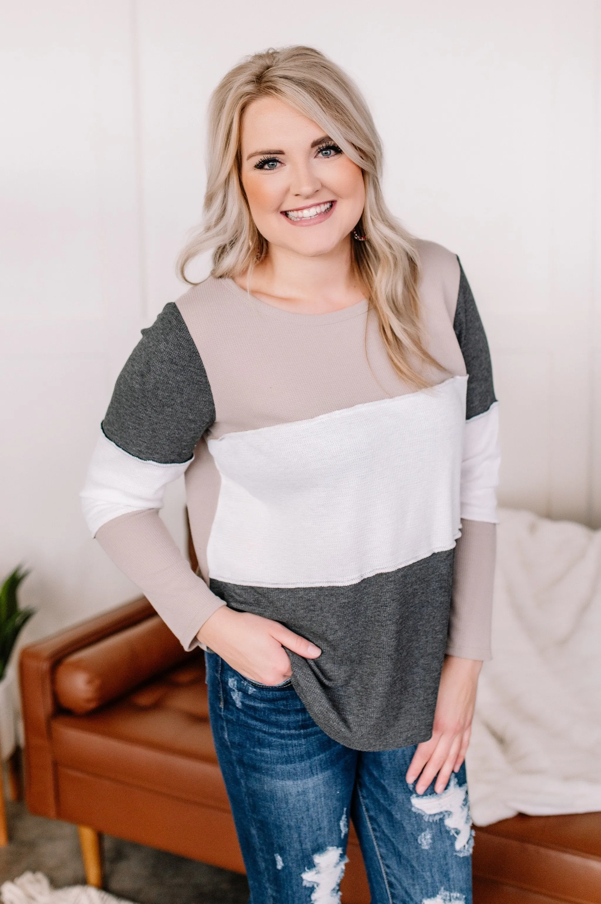 Peace And Love Thermal Color Block Top