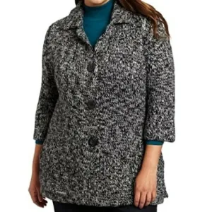 Pendleton Black Gray Alpaca Wool Blend chunky knit Cardigan Sweater jacket