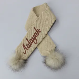 Personalised Baby Scarf Beige with Faux Fur pom poms