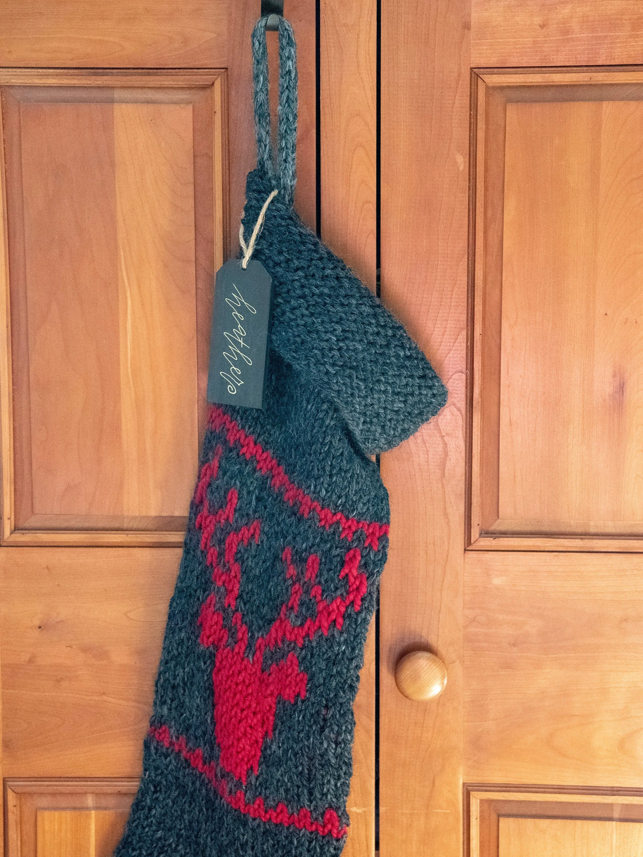 Personalized Reindeer Antlers Christmas Stocking - Large Hand Knit Customized for Kids and Family