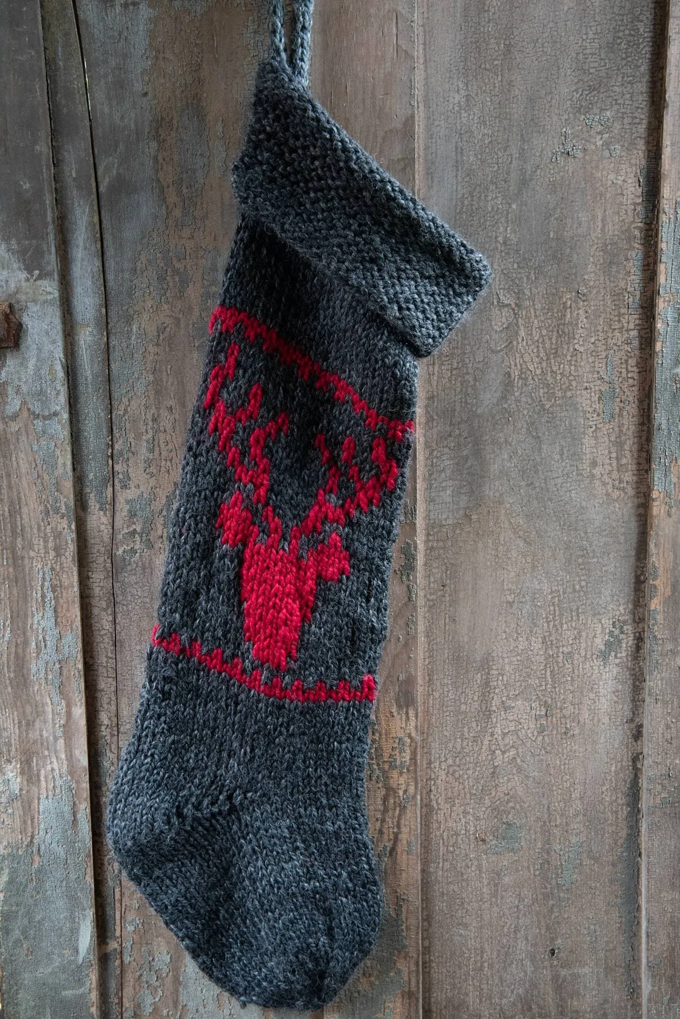 Personalized Reindeer Antlers Christmas Stocking - Large Hand Knit Customized for Kids and Family