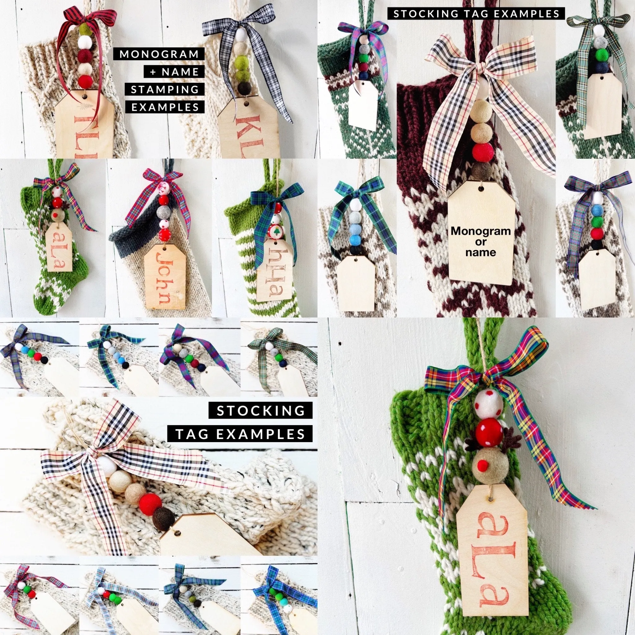 Personalized Reindeer Antlers Christmas Stocking - Large Hand Knit Customized for Kids and Family