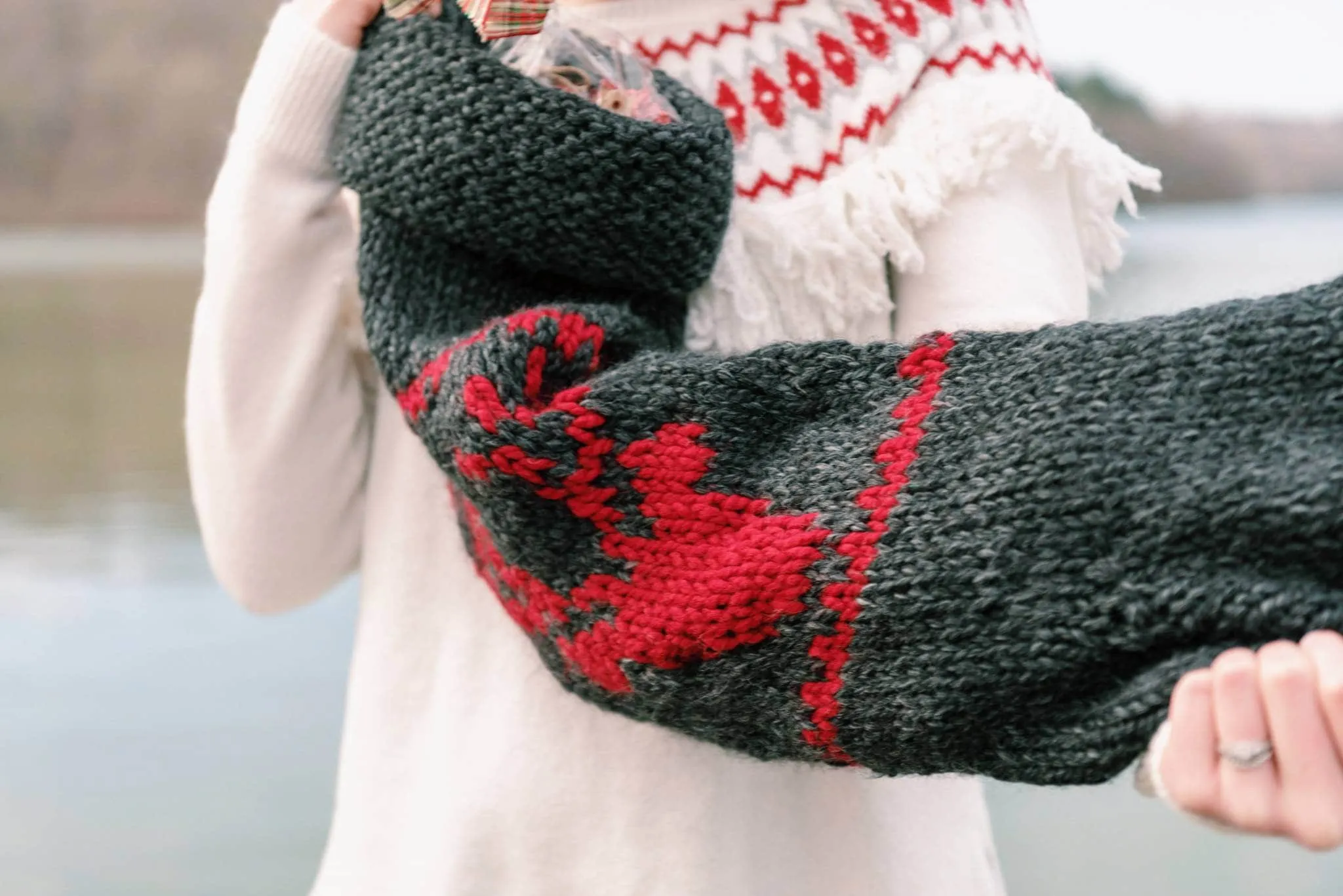 Personalized Reindeer Antlers Christmas Stocking - Large Hand Knit Customized for Kids and Family