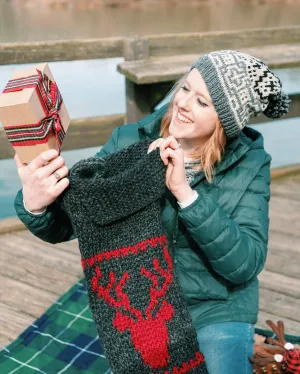 Personalized Reindeer Antlers Christmas Stocking - Large Hand Knit Customized for Kids and Family