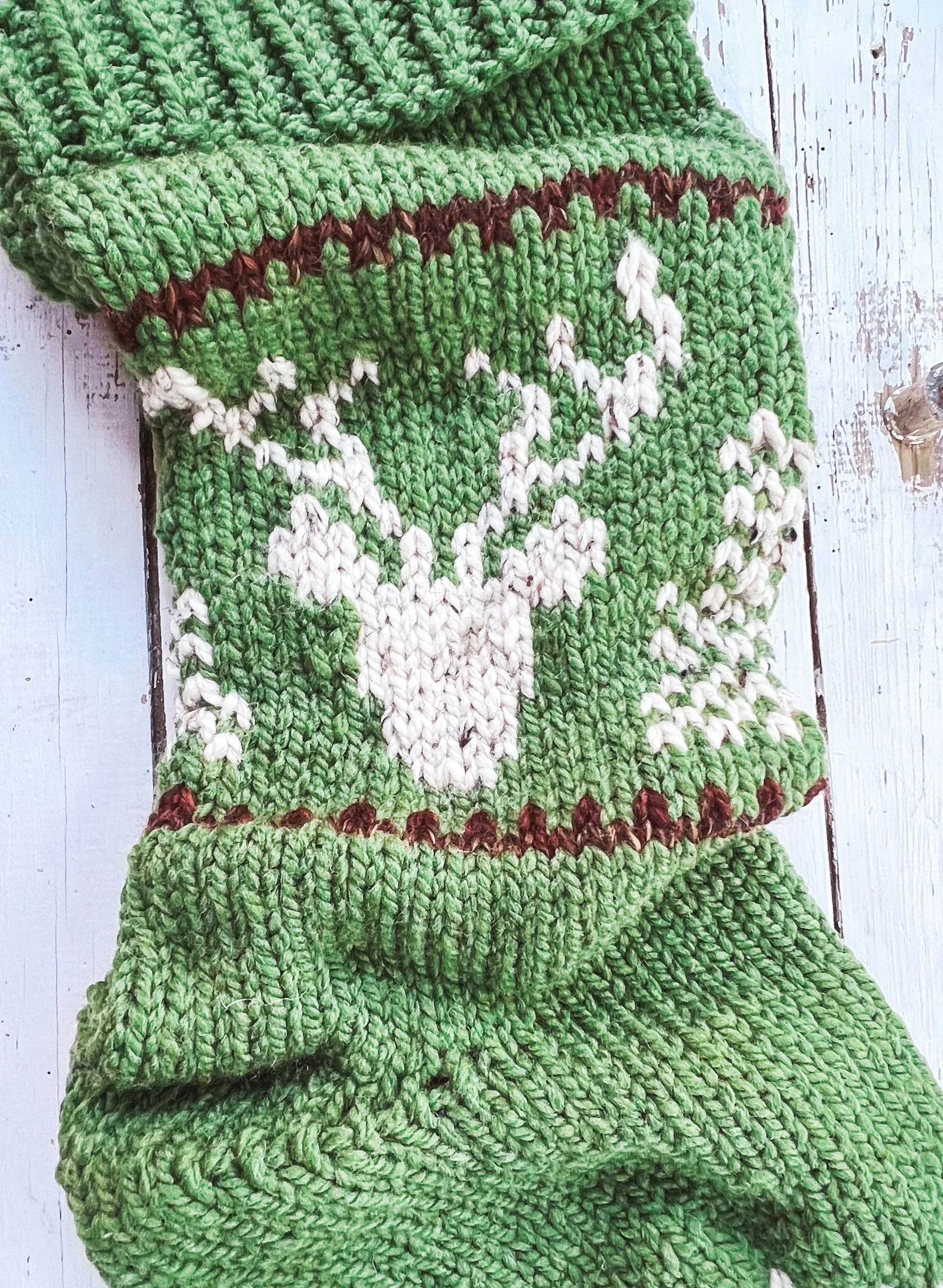 Personalized Reindeer Antlers Christmas Stocking - Large Hand Knit Customized for Kids and Family