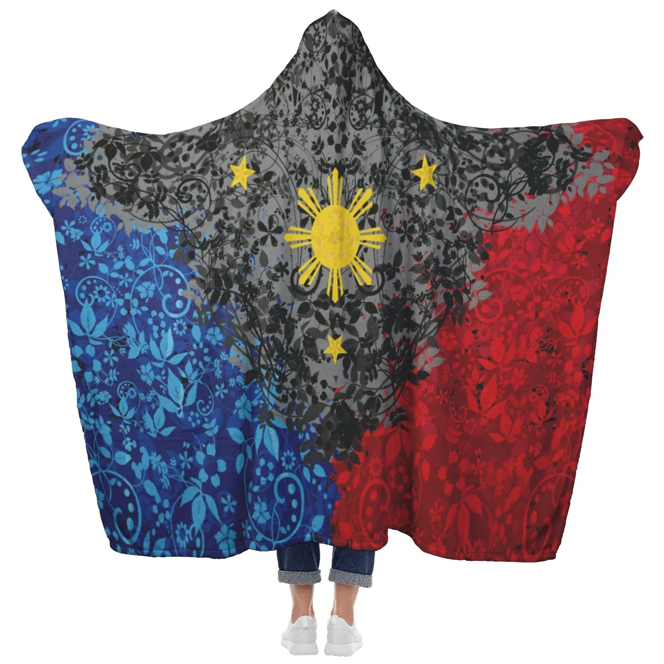 Philippines Floral Flag Hooded Blanket