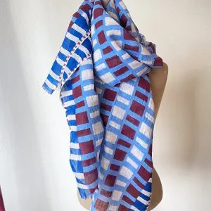 Épice Linen & Cotton Scarf/Stole (blue check)