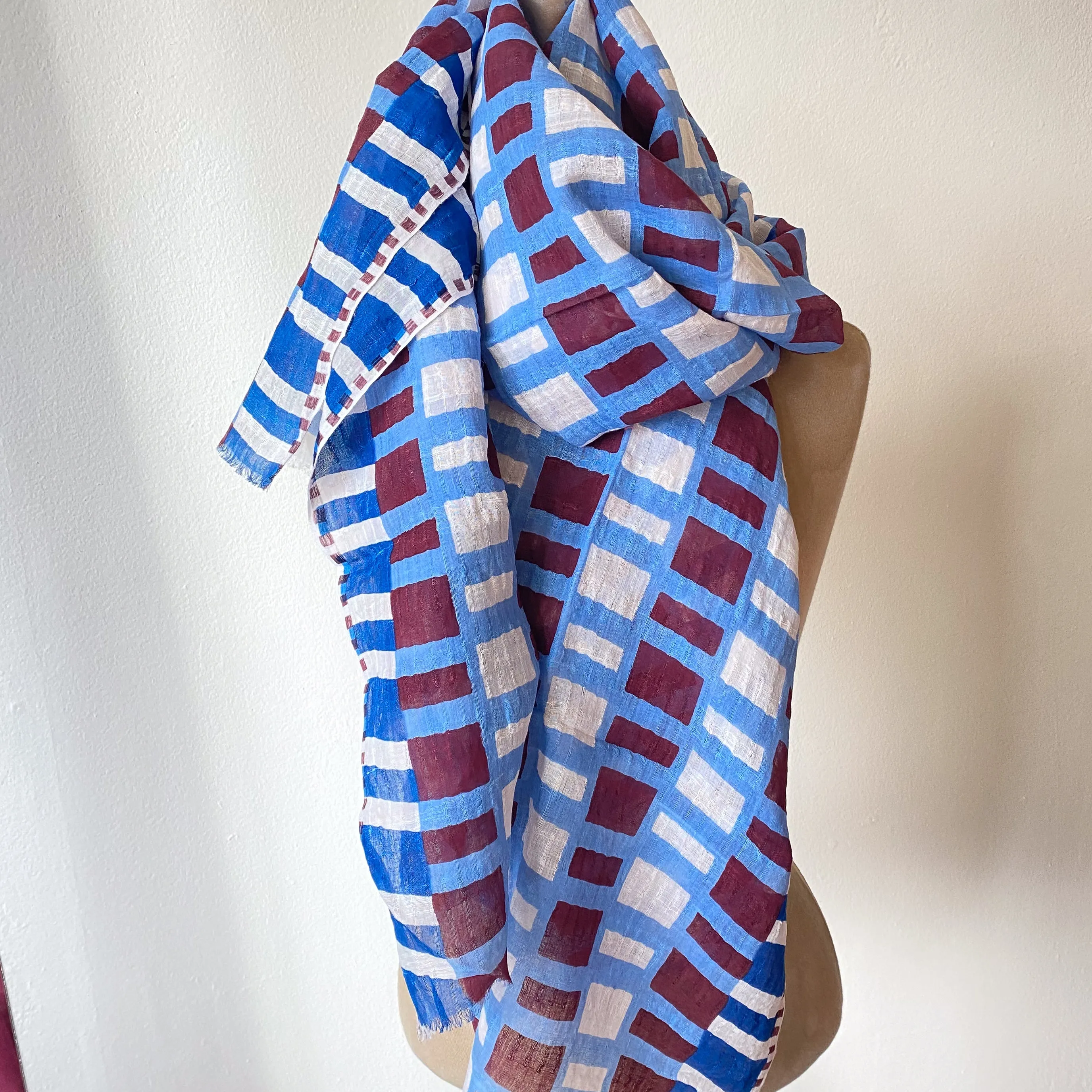 Épice Linen & Cotton Scarf/Stole (blue check)