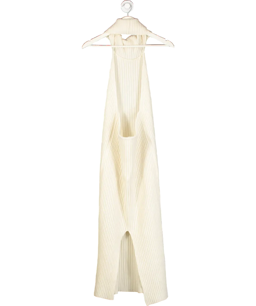 Pieces of White Cream Wool Knit Dress With High Neck And Open Back UK M
