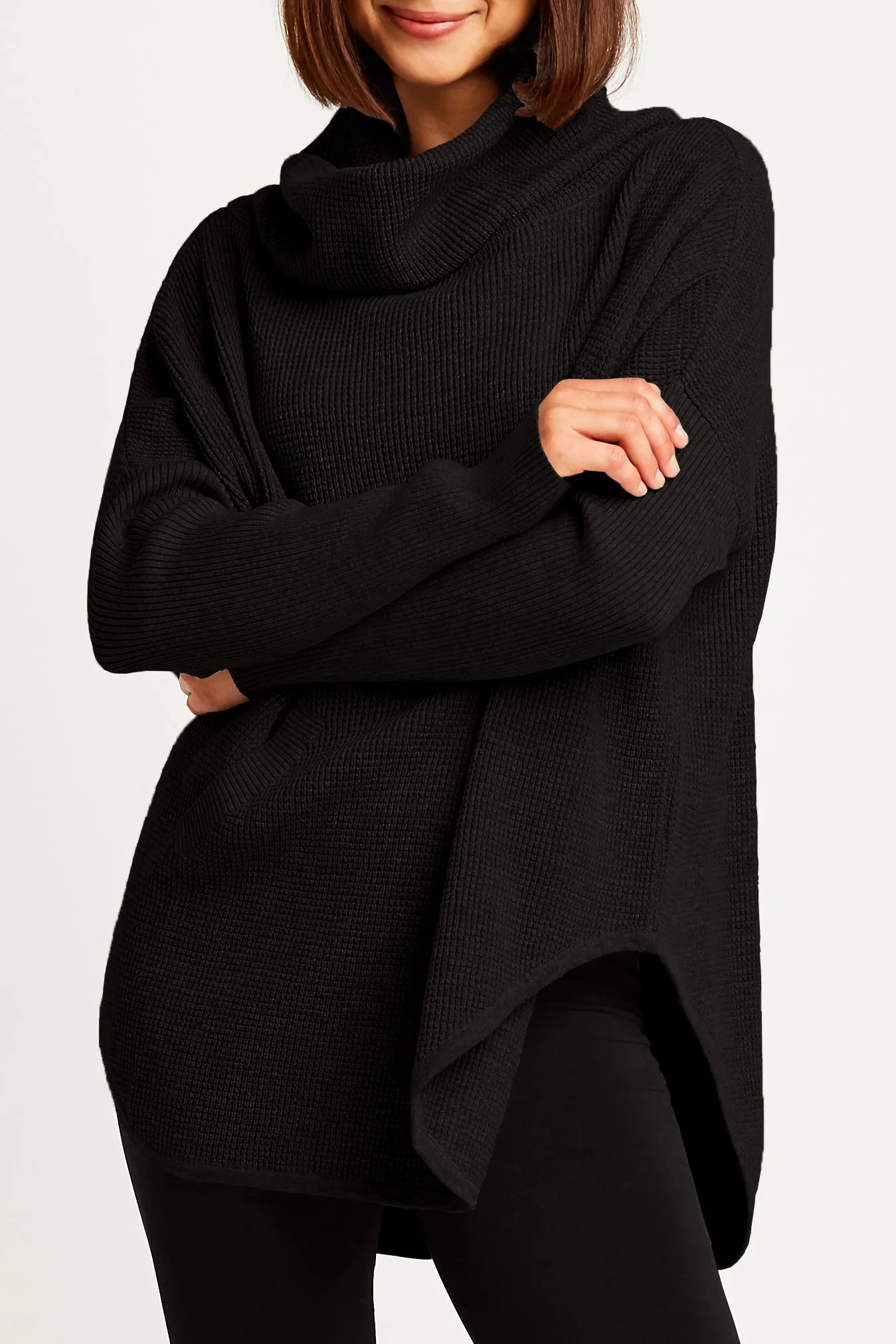 Pima Cotton Waffle Cowl Sweater