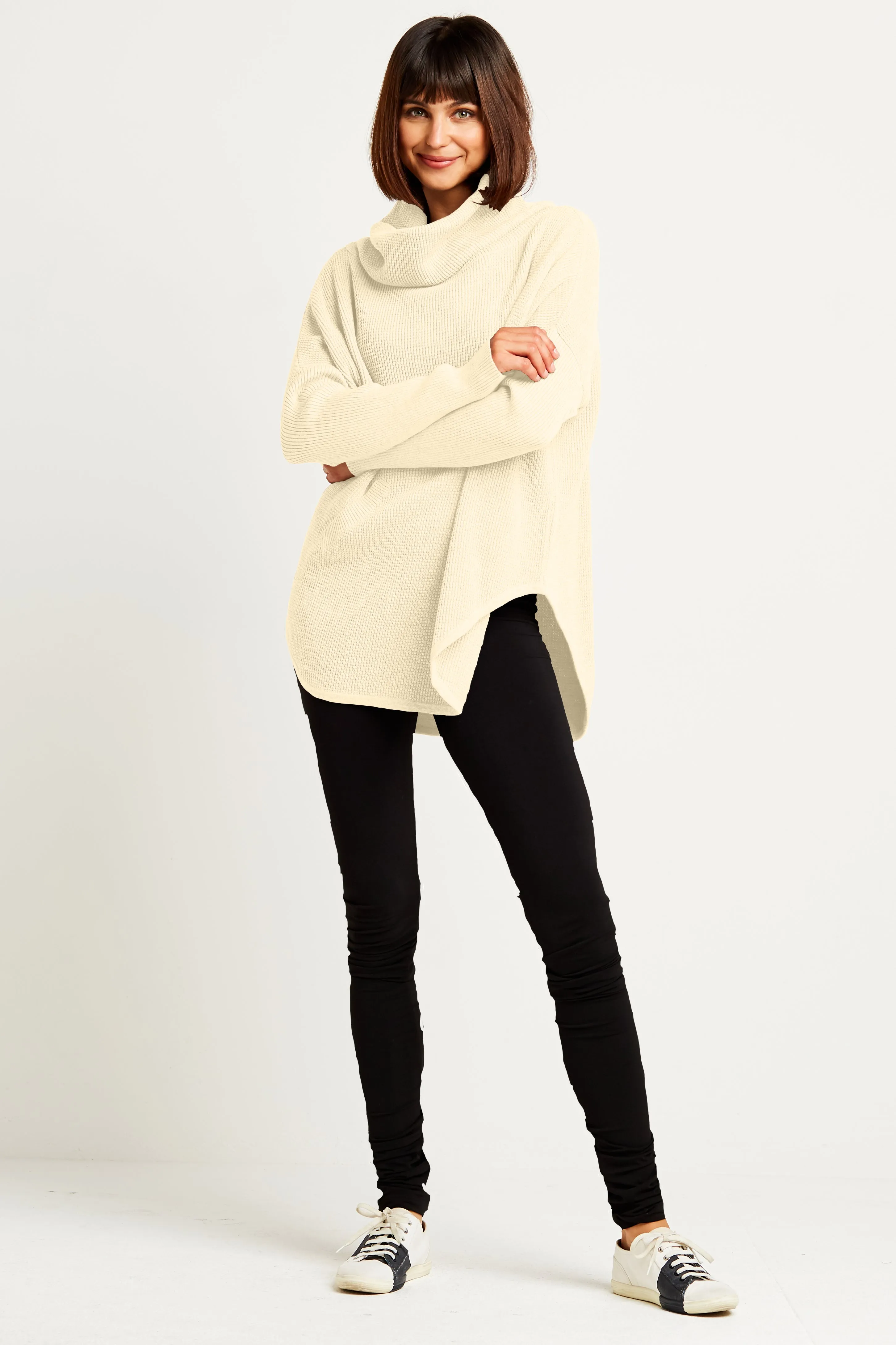 Pima Cotton Waffle Cowl Sweater
