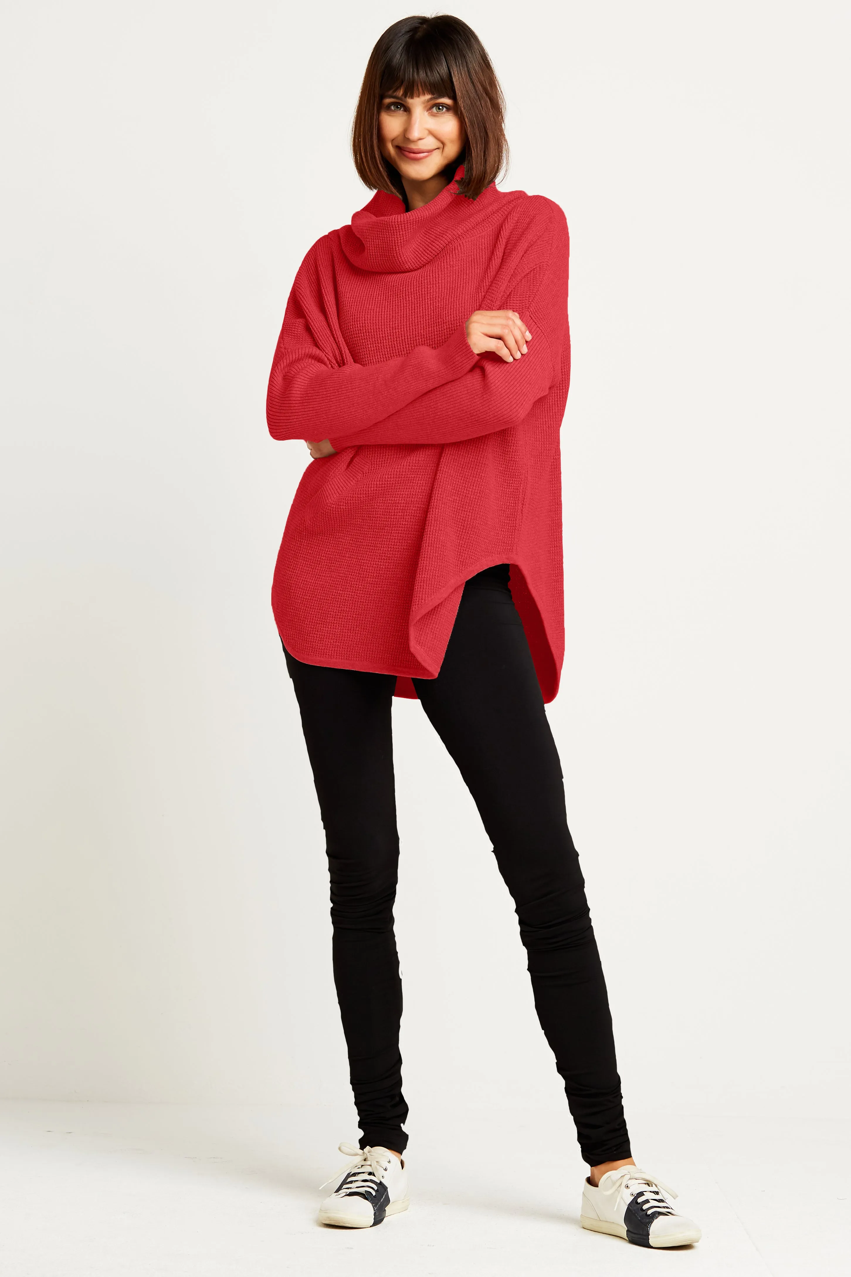 Pima Cotton Waffle Cowl Sweater
