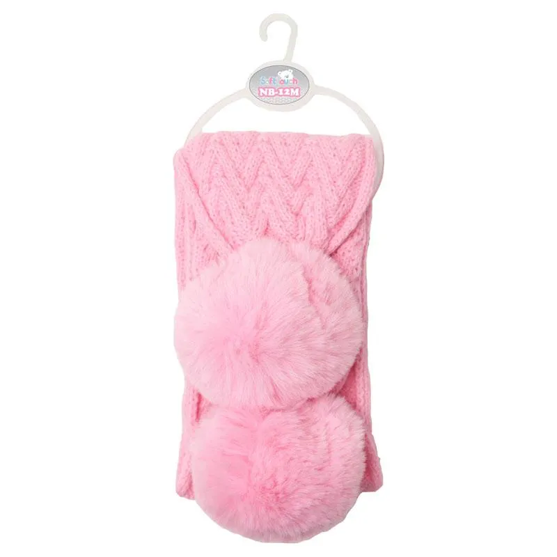 Pink 'Cheveron' Scarf w/Faux Fur Pom-Poms (NB-12 Months) SC04-P-SM