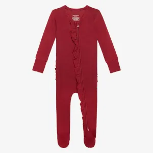 Posh Peanut Bordeaux Waffle Ruffled Zippered Footie