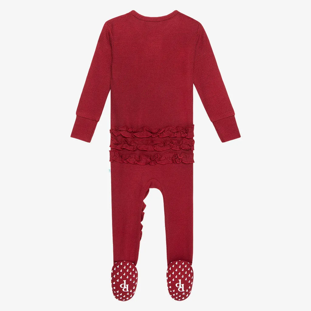Posh Peanut Bordeaux Waffle Ruffled Zippered Footie