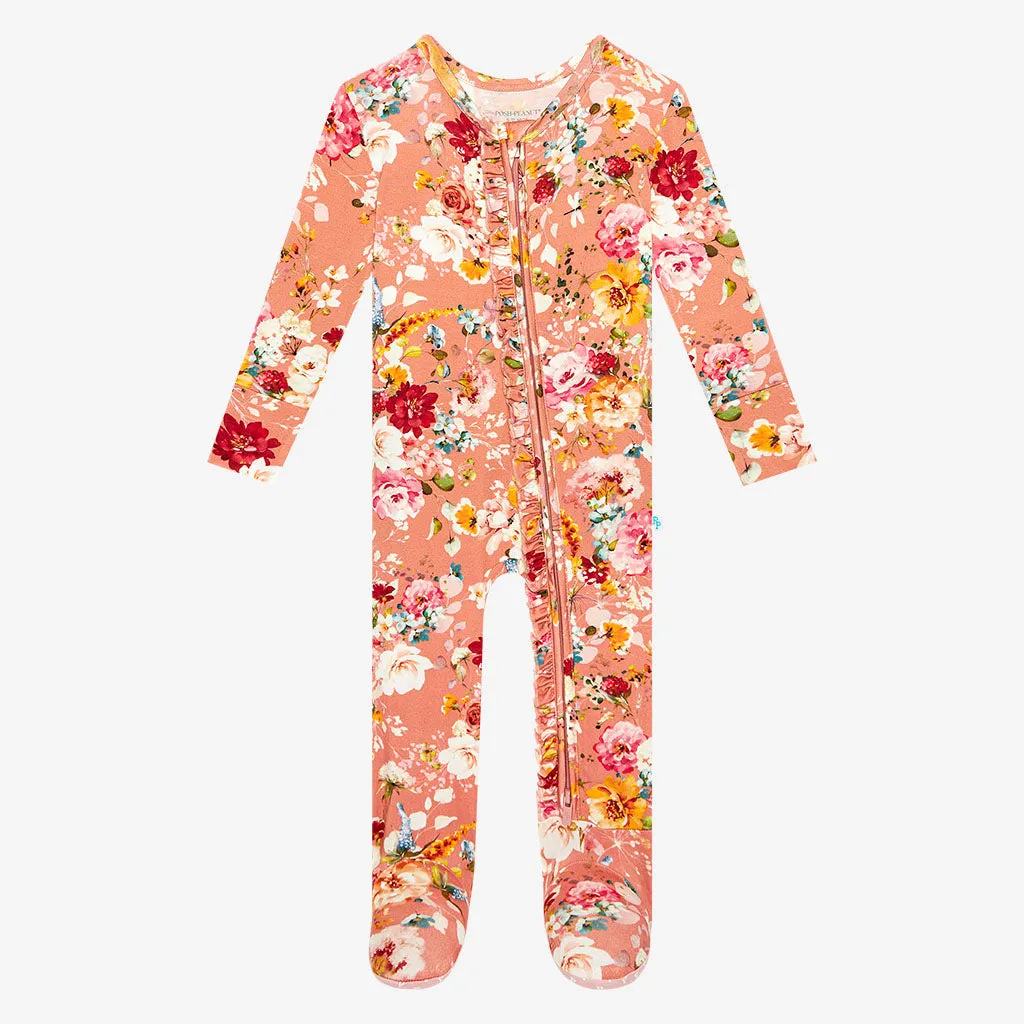 Posh Peanut Celia Ruffled Zippered Footie