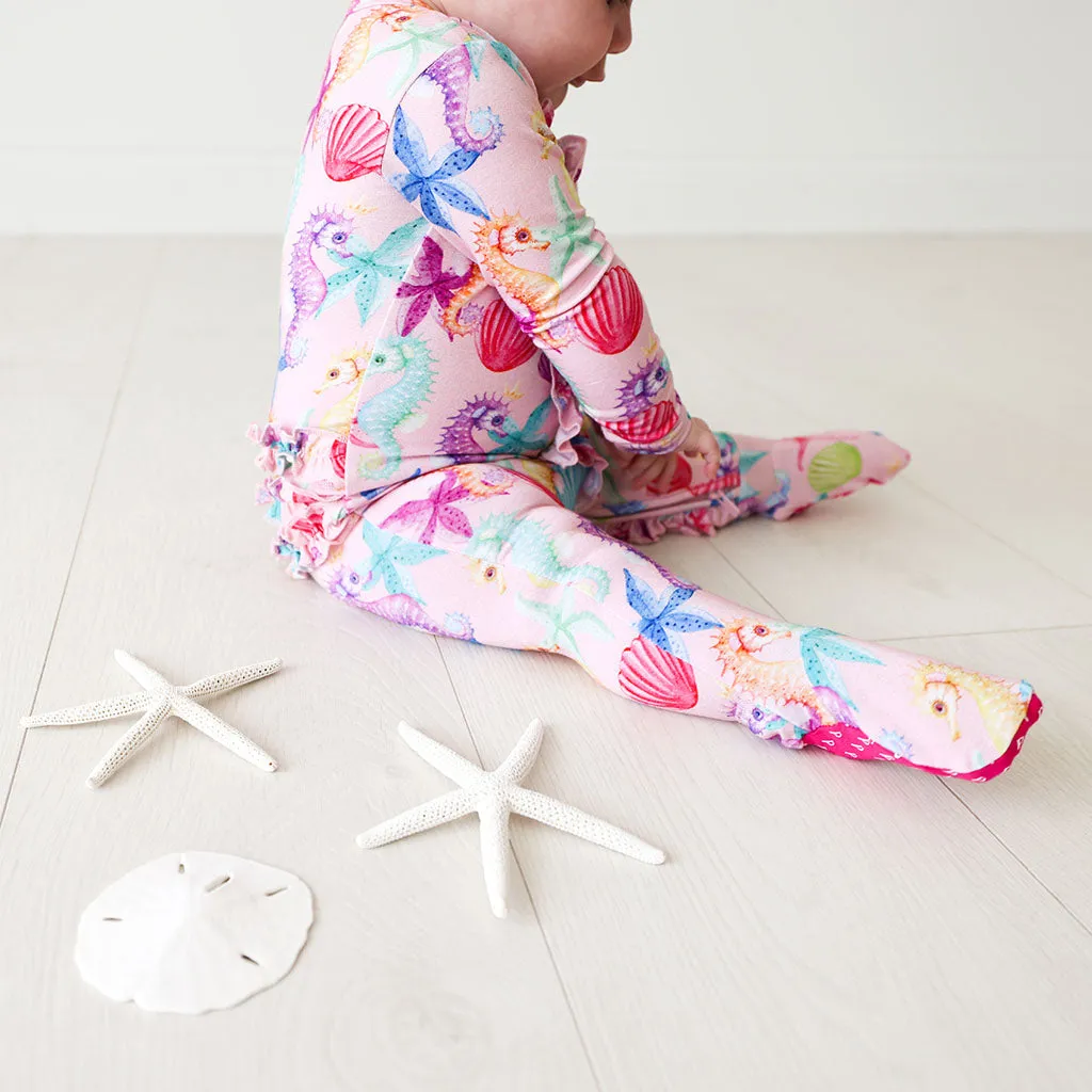 Posh Peanut Coral Ruffled Zippered Footie