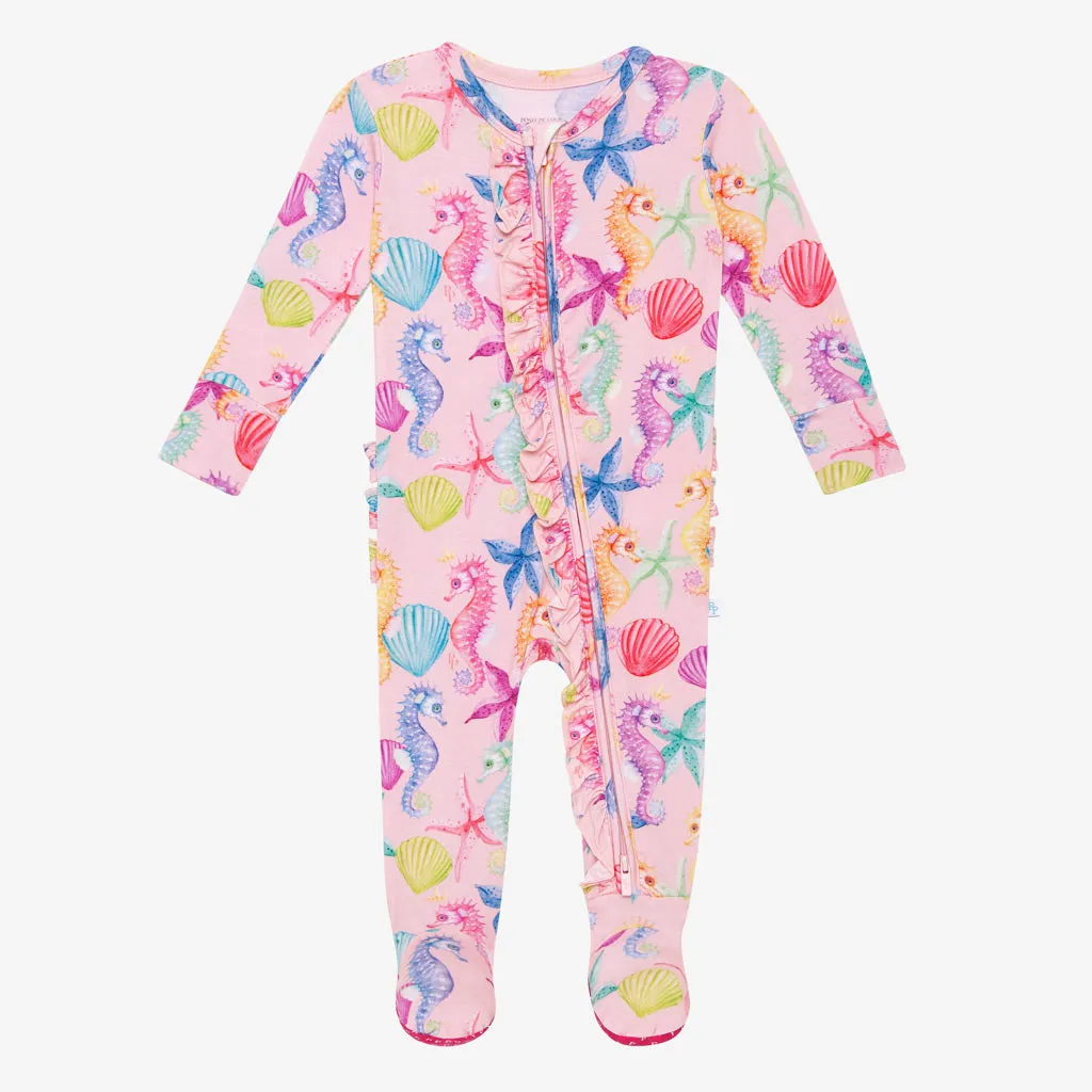 Posh Peanut Coral Ruffled Zippered Footie
