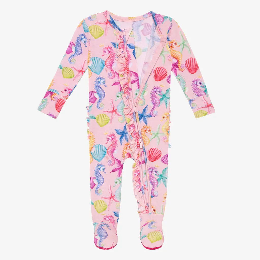 Posh Peanut Coral Ruffled Zippered Footie