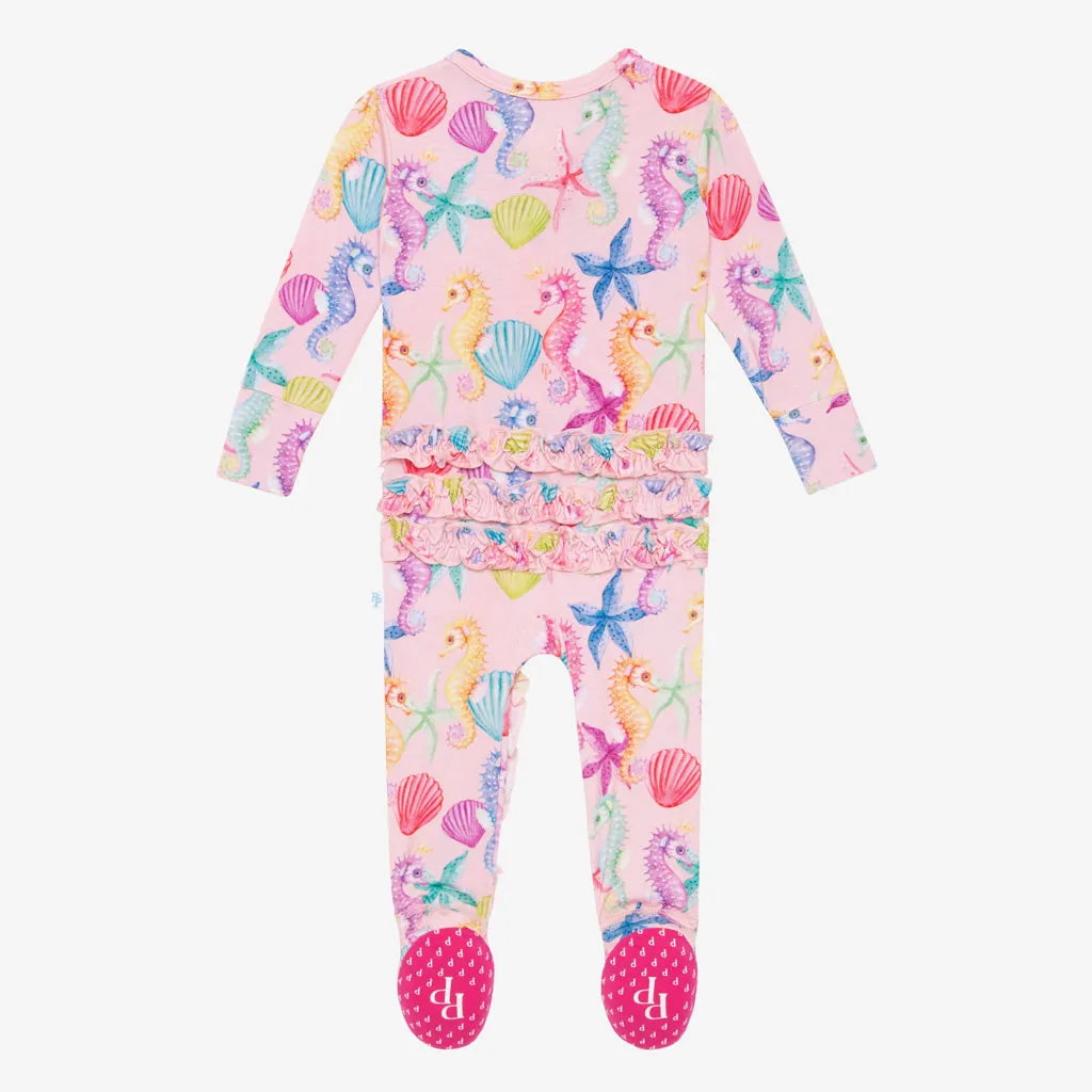 Posh Peanut Coral Ruffled Zippered Footie