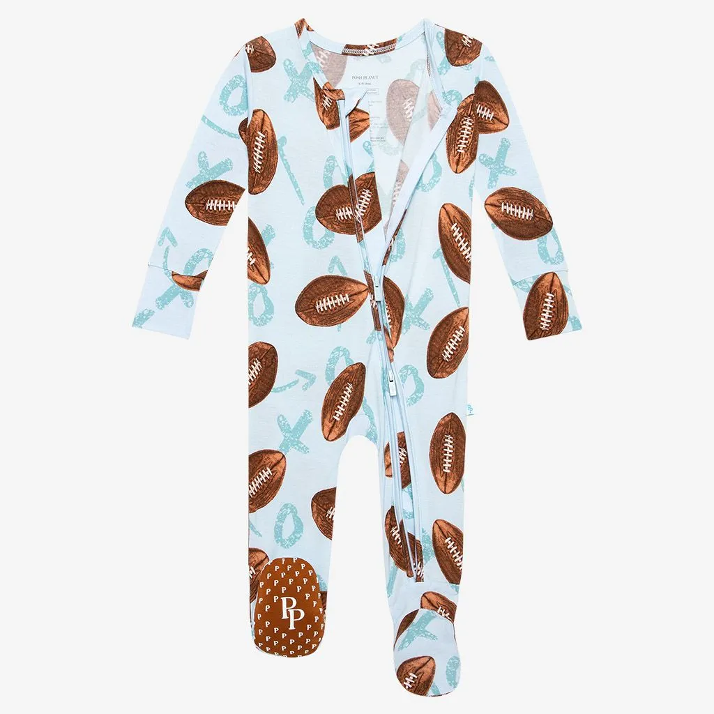 Posh Peanut Field Day-Footie Zippered One Piece Blue