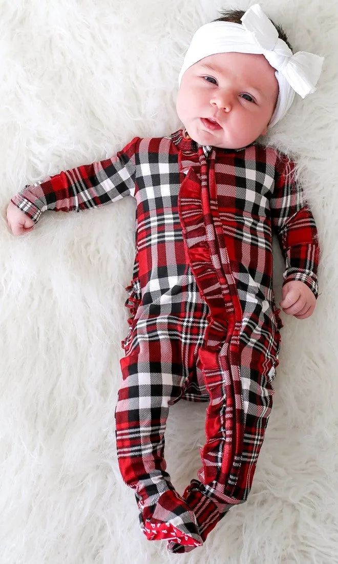 Posh Peanut Noah Plaid Ruffled Zippered Footie