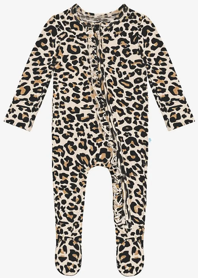Posh Peanut Tan Lana Leopard Ruffled Zipper Footie
