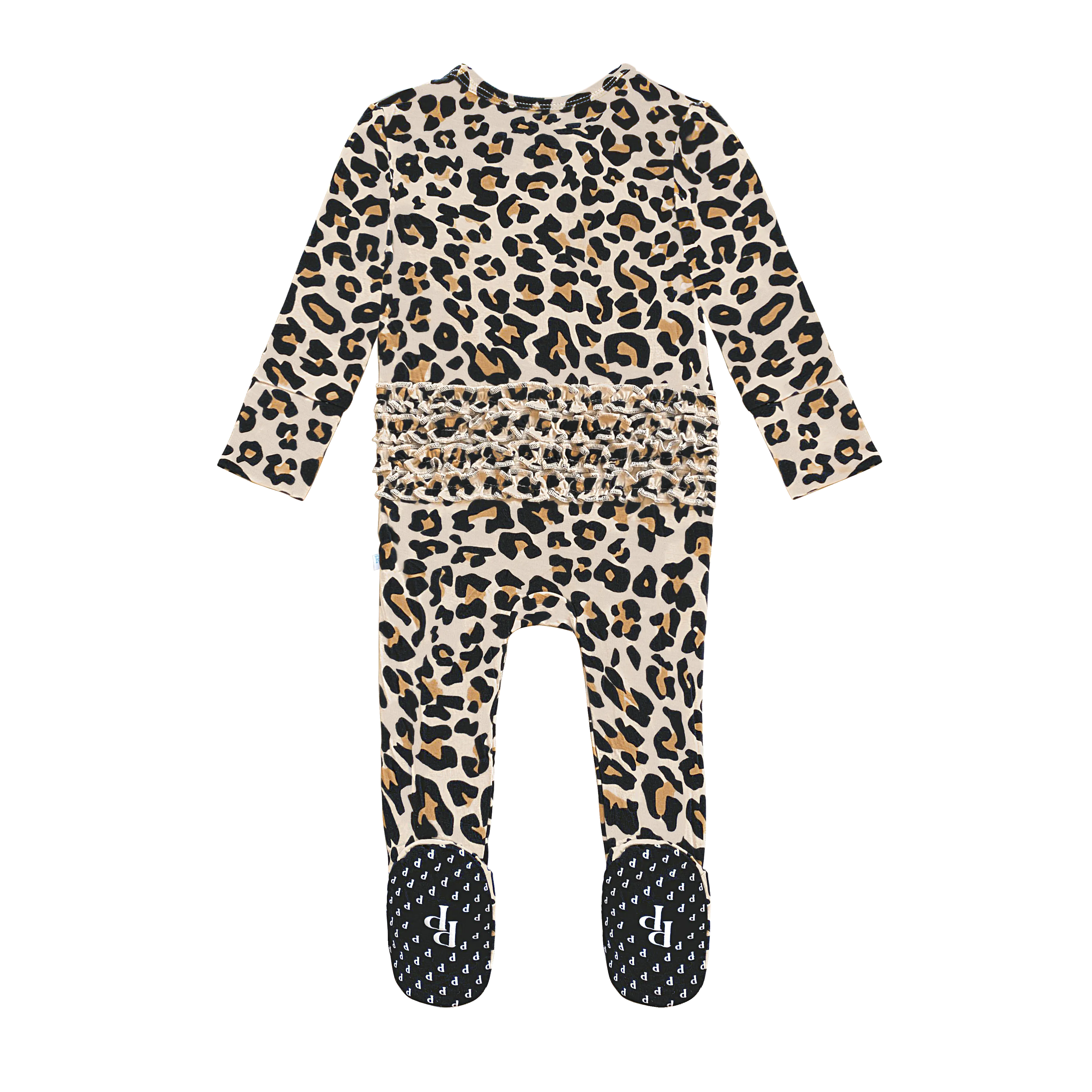 Posh Peanut Tan Lana Leopard Ruffled Zipper Footie