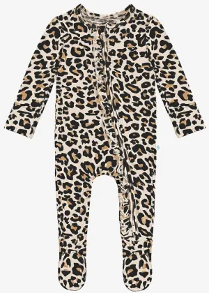 Posh Peanut Tan Lana Leopard Ruffled Zipper Footie