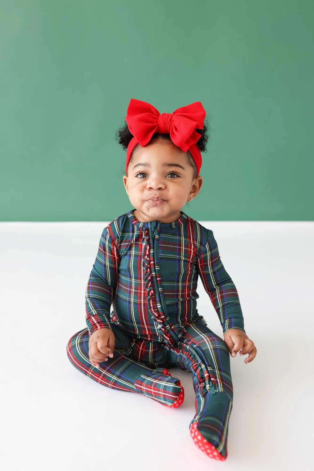 Posh Peanut Tartan Plaid Ruffled Zippered Footie