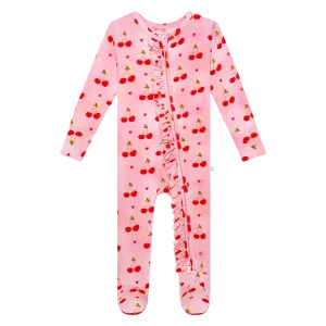 Posh Peanut Very Cherry Ruffled Zippered Footie