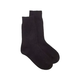 Possum merino honeycomb wool socks black
