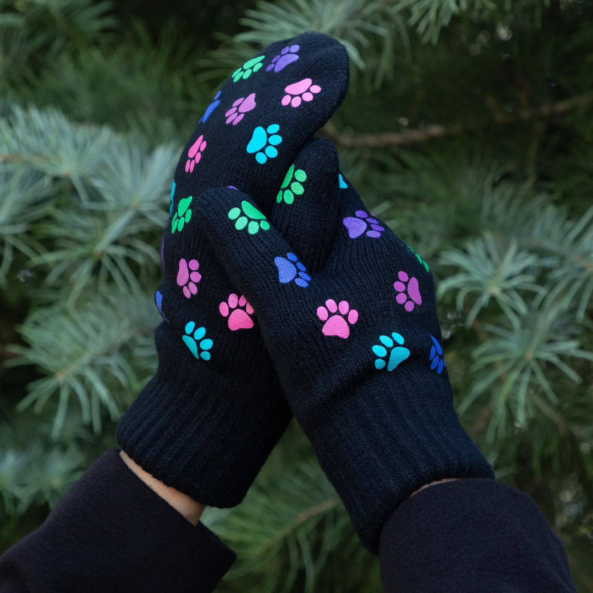 Pretty Paw Print Fleece-Lined Mittens