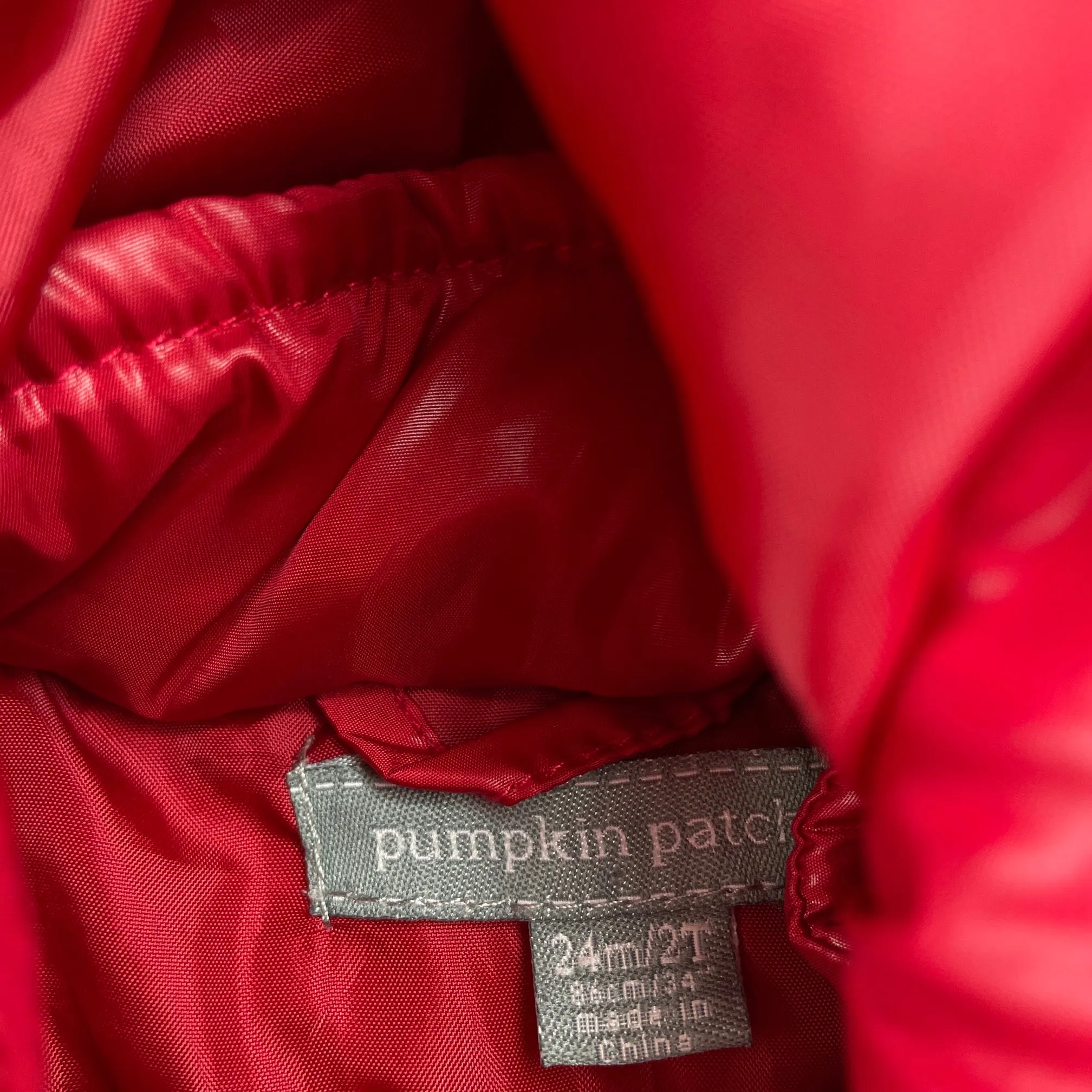 Pumpkin Patch red puffer jacket / coat, detachable hood, size 2, Pre-loved