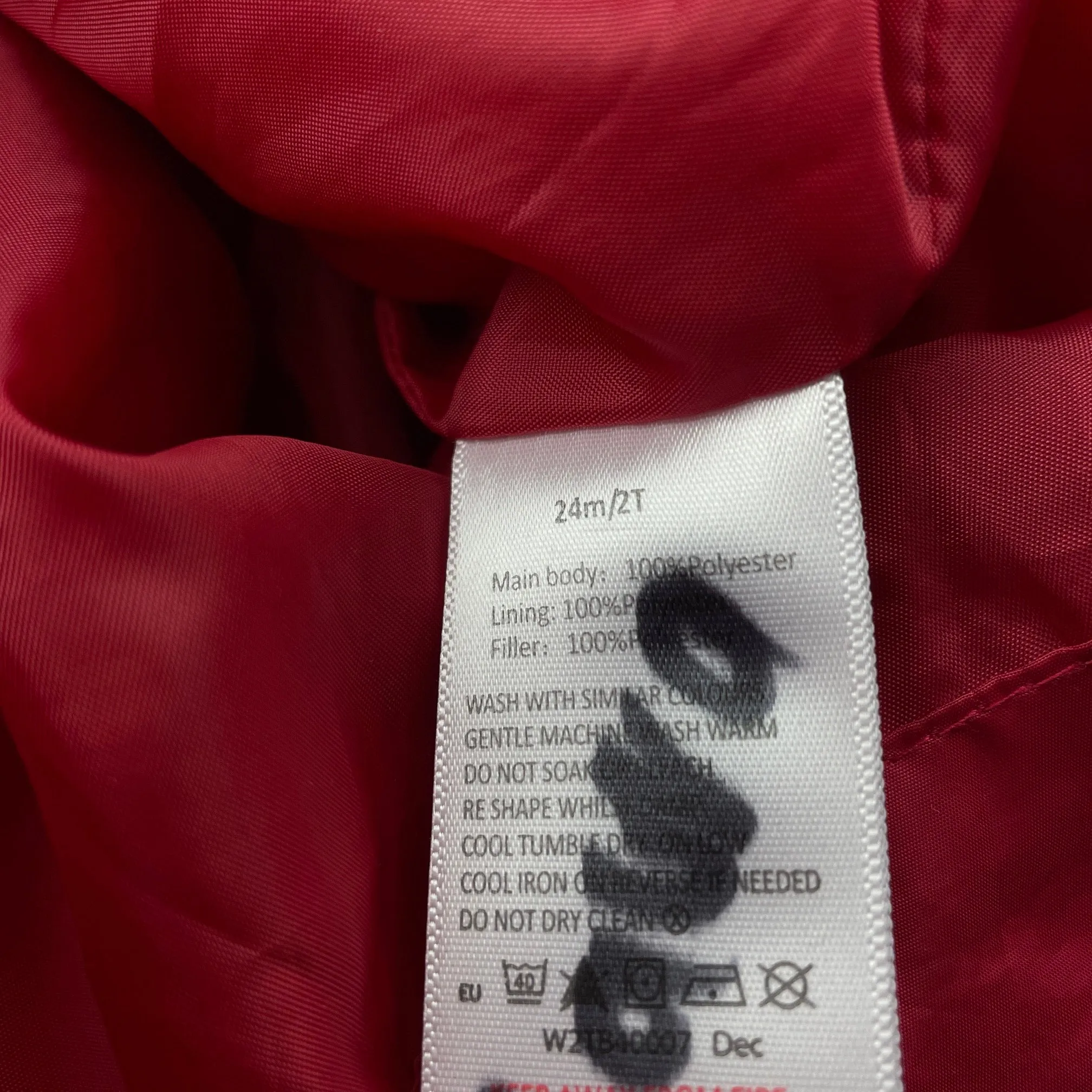 Pumpkin Patch red puffer jacket / coat, detachable hood, size 2, Pre-loved