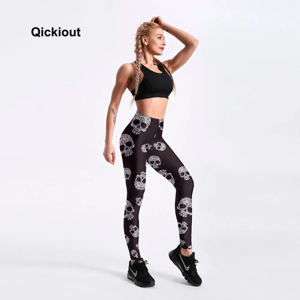 Qickitout Leggings New Arrival 2018 women's plus size leggings Black Skull thermal leggings fitness warm winter leginsy Pants