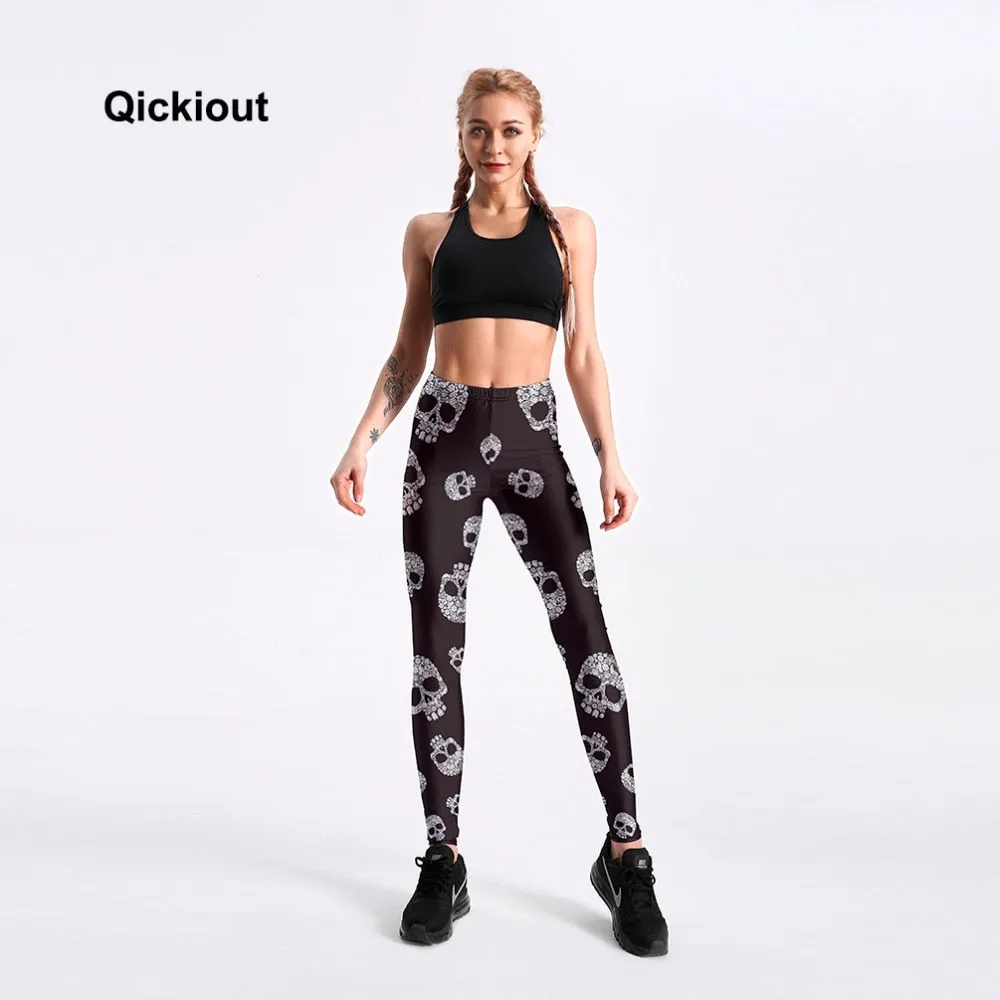 Qickitout Leggings New Arrival 2018 women's plus size leggings Black Skull thermal leggings fitness warm winter leginsy Pants